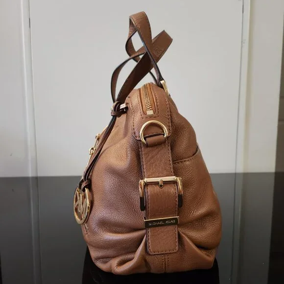Michael Kors Brown Pebbled Leather Satchel Bag with Gold Hardware - Picture 4 of 7